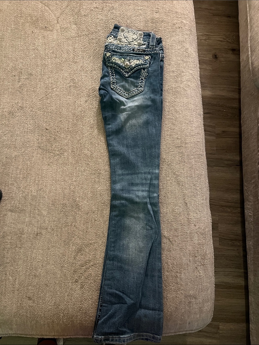 Miss Me Blue Embroidered Flare Jeans